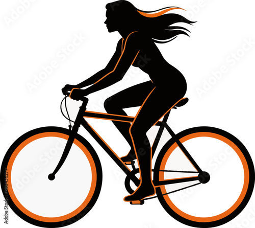 Dynamic Beauty Woman Riding Bicycle Silhouette Vector Design