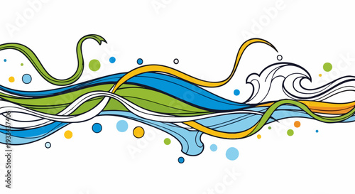Stylized artistic illustration of flowing water currents and waves.