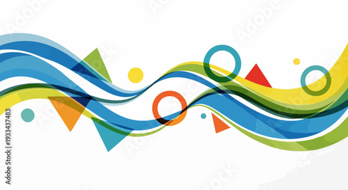 Abstract Wave Design with Geometric Shapes and Vibrant Colors.