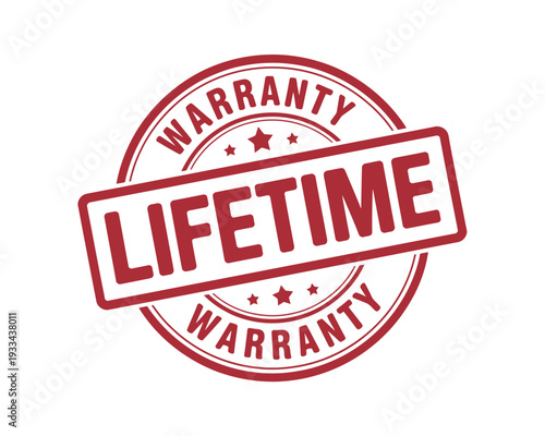 A red circular stamp with the words "WARRANTY" at the top and bottom and "LIFETIME" prominently displayed in the center against a white background.