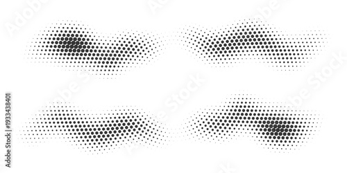 Black Halftone Dot Wave Abstract Vector Set on White Background, Ideal for Editorial Layouts, Corporate Identity Systems, Website Design and Business Presentation Graphics