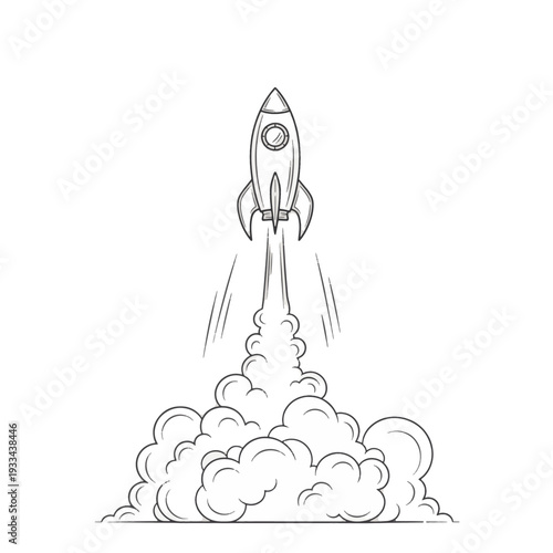 Rocket launching into the sky with smoke vector illustration