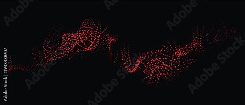 Red Particle Flow Abstract Wave on Black Background, Ideal for Digital Technology Concepts, Data Visualization, Cyber Security Themes and Futuristic Motion Graphics Design