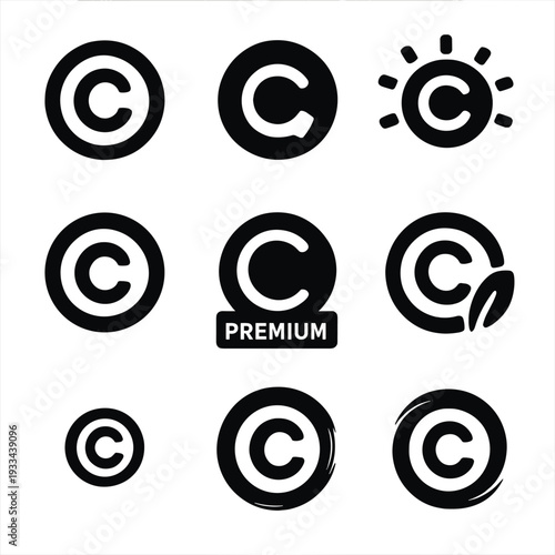 Copyright symbol variations in modern black and gray concept design
