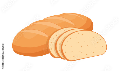 Sliced loaf of bread with golden brown crust. Flat vector illustration isolated on white background