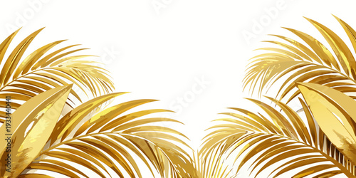 Elegant golden palm leaves border, vector
