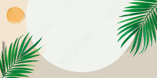 Tropical palm leaves frame a minimalist design with copy space, vector