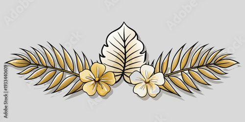 Elegant gold and white tropical floral arrangement, vector