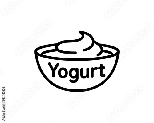 A simple line art illustration of a bowl of yogurt with the word "Yogurt" written on the side.