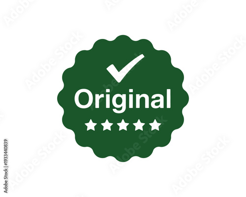 A green original badge with a white checkmark and five stars on a plain white background
