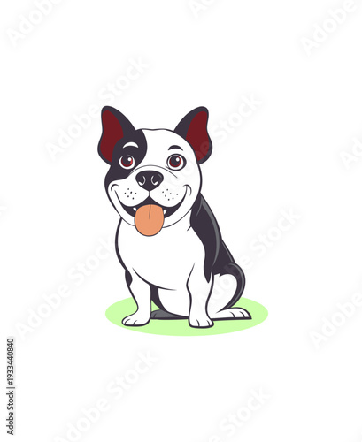 Cute French Bulldog Vector Illustration - Happy Cartoon Frenchie Dog Sitting on Grass