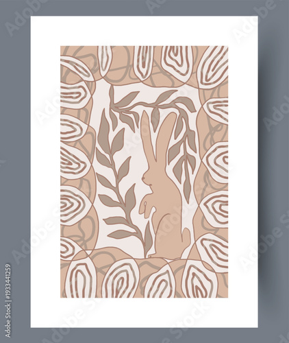 Textured Graphic Featuring Hand Silhouette Surrounded By Botanical Elements And Neutral Color Scheme