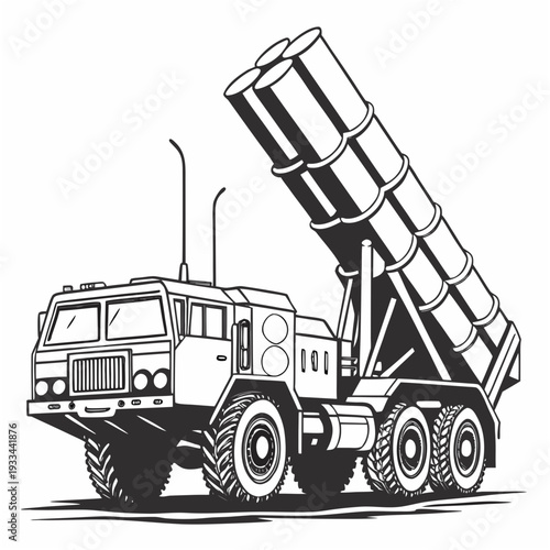 Powerful military tactical ballistic missile launcher vehicle with multiple large rockets poised for launch
