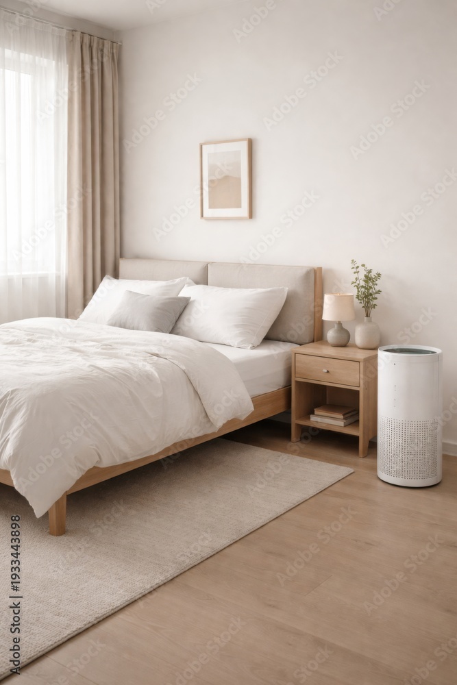 Fototapeta premium Minimalist cozy bedroom interior