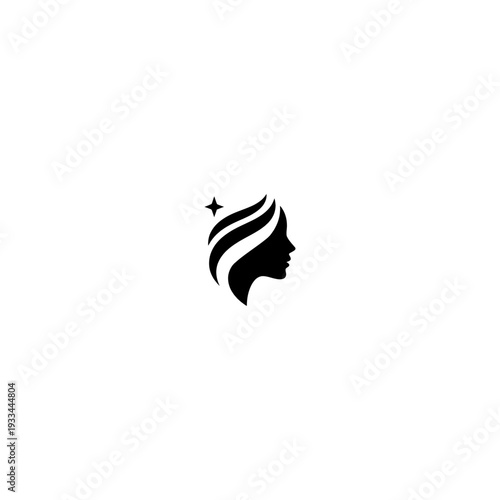 Woman Profile Silhouette with Wavy Hair and Sparkle Vector