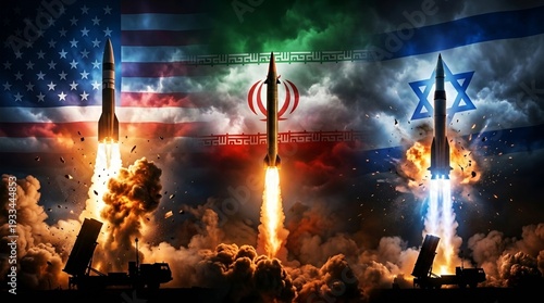 Global Missile Escalation – USA, Iran and Israel Military Conflict Concept