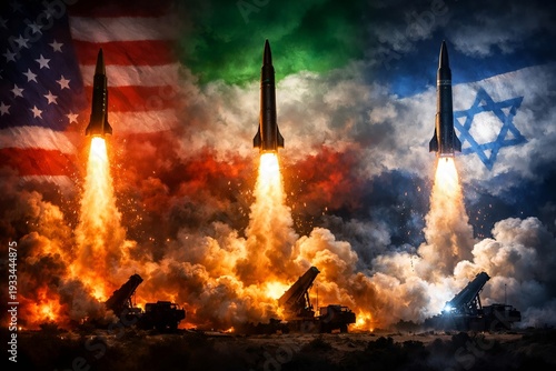 Global Missile Escalation – USA, Iran and Israel Military Conflict Concept