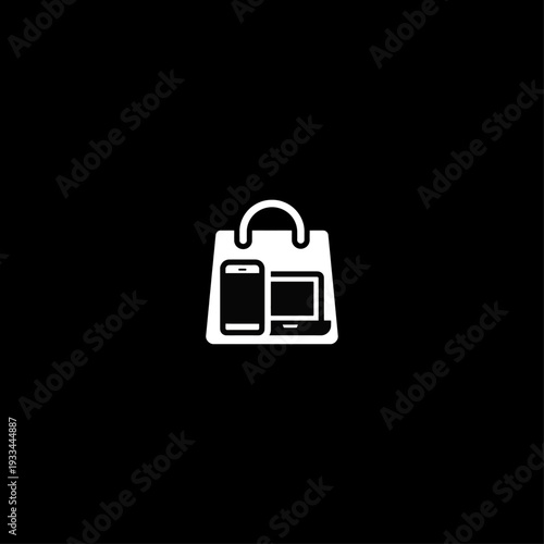 Shopping Bag with Mobile Phone and Laptop Icon Vector.