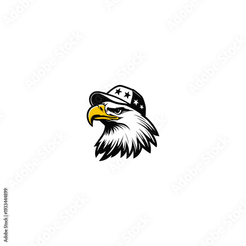 American Bald Eagle Head Wearing Baseball Cap with Stars Vector Illustration.