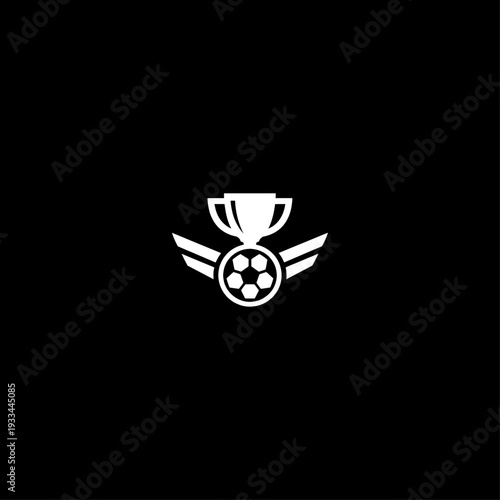 White Soccer Trophy with Wings Icon Vector