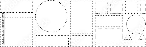 Dashed line frame. Dotted dashed outline frames collection. Borders frame dash line.