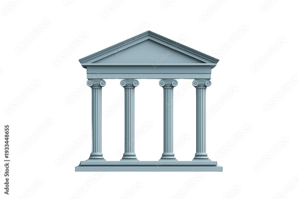 Obraz premium Grecian architectural facade presenting four ionic columns supporting a triangular pediment. Featuring classical design on a transparent background
