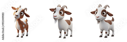 Bild auf Leinwand Cute Goat Character Set, 3D Cartoon Animal Mascot in Different Poses, Isolated o