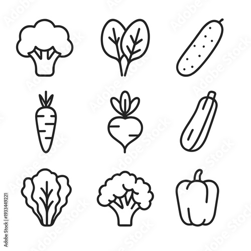 Minimalist vegetable icons set on dark background for digital designs