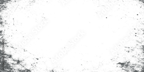 Black White Distressed Grunge Texture Background with Deep Cracks, Dust, Splatter and Dirty Scratches, Vintage Worn Concrete Surface with Dark Vignette Frame Effect
