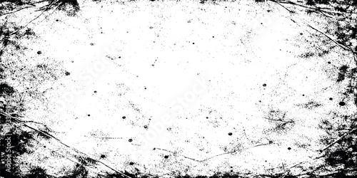 Abstract Black and White Grunge Texture Background with Heavy Distressing, Sharp Cracks, Dirty Scratches, Rough Concrete Wall Surface and Dark Vignette Borders Vintage Overlay Effect