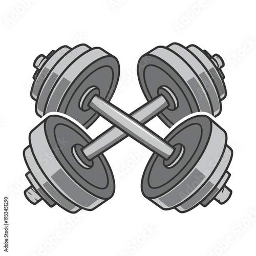 A pair of gray dumbbells crossed representing strength and fitness