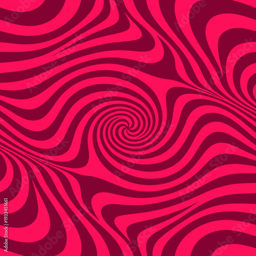 Hypnotic wavy stripes and spiral swirl seamless pattern in bold magenta pink, abstract op-art vector illustration background