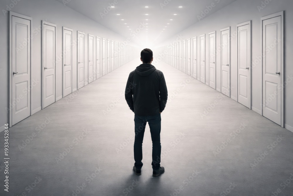 Fototapeta premium Man Facing Many Doors