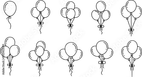 Collection of simple black outline balloon in various arrangements balloons celebration

