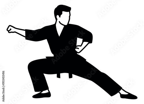 Graphic illustration of a man depicting a martial arts stance for fitness training