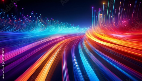 abstract futuristic background with colorful fiber optic cables