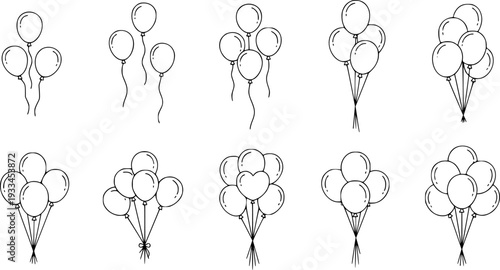 Collection of simple black outline balloon in various arrangements balloons celebration
