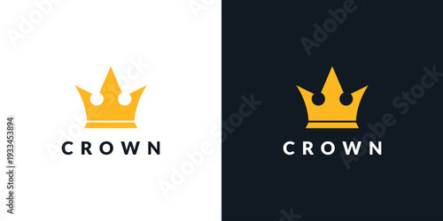 Premium style abstract gold crown logo symbol. Royal king icon. Modern luxury brand element sign. Vector illustration.