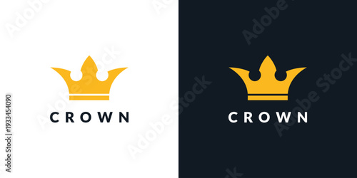 Premium style abstract gold crown logo symbol. Royal king icon. Modern luxury brand element sign. Vector illustration.
