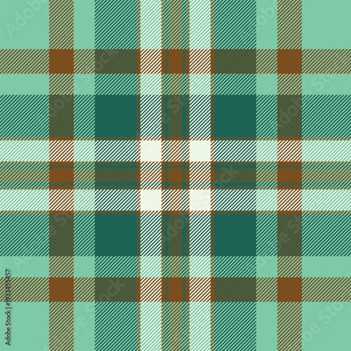 Overlayed textile fabric tartan, fur background check plaid. Ornament pattern seamless vector texture in mint and teal colors.