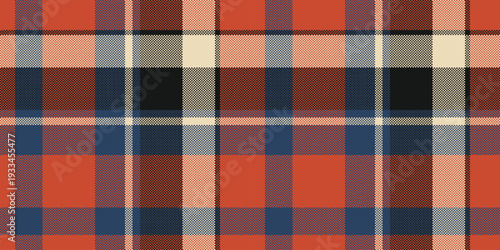 Quiet tartan textile check, tattersall fabric background vector. October plaid pattern texture seamless in red and blue colors.
