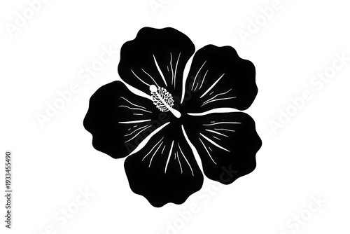 Black hibiscus flower silhouette. Tropical plant symbol on transparent background, reflecting nature, growth, and summer concepts