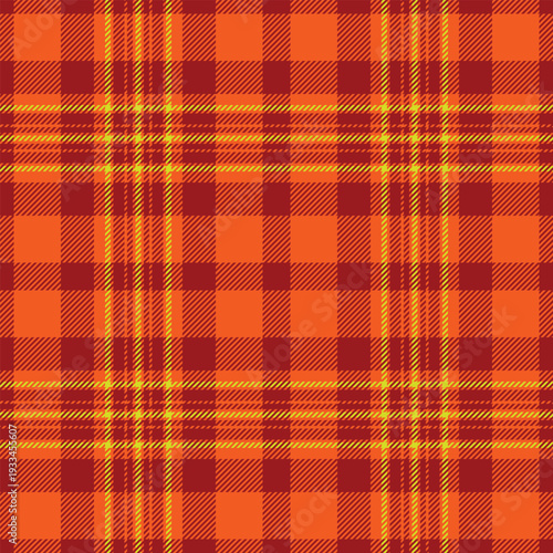 Luxury tartan seamless fabric, ethnic check textile pattern. Geometry vector plaid texture background in bright and red colors.