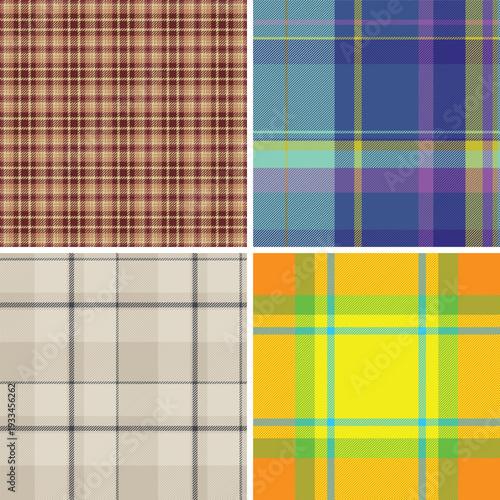 Spring plaid bundle created for apparel and home textiles. The pack supports shirts, blouses, blankets, and cushions. Vector clarity keeps details sharp.