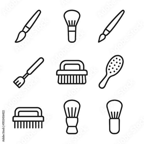 Outline icons of makeup brushes and grooming tools on dark background