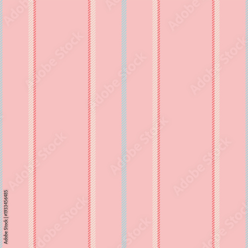 Basic fabric seamless texture, french stripe vertical textile. Neat pattern background lines vector in light and red colors.