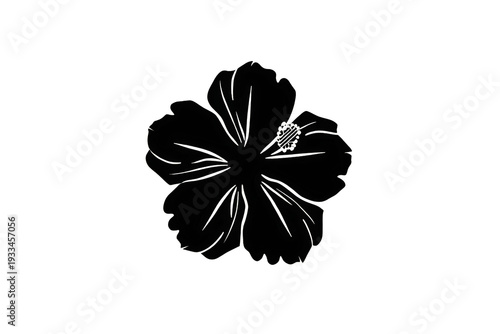 Black hibiscus flower silhouette isolated on transparent background, tropical summer floral icon element