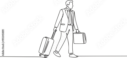 Minimalist Line Art of Business Traveler Walking with Suitcase