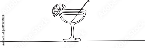 Minimalist Line Art of Cocktail Glass with Citrus Slice Garnish