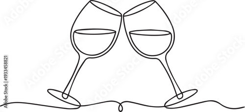Minimalist Line Art of Two Clinking Wine Glasses